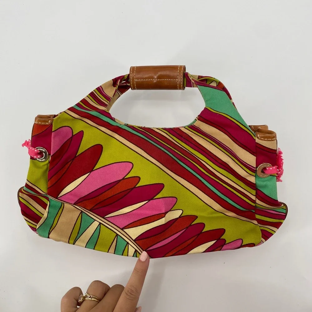 Vintage Kate Spade Handbag Multicolor Abstract Floral Canvas Leather Trim Hobo